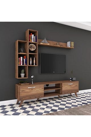 Meuble TV et 3 étagères murales - 180 x 48,6 x 35 / 133 x 15 x 15 / 2 étagères de 22,1 x 90 x 18,5 cm