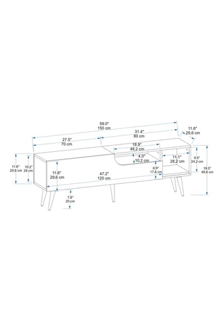 Meuble TV 2 abattants Alba - 150 x 49,6 x 29,6 cm