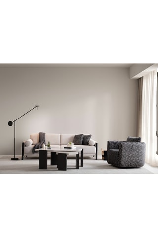 Canapé droit en bois - Beige - 3/4 places - Tissu structuré