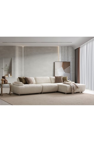 Canapé d'angle droit en hêtre - Beige - 3/4 places - Tissu structuré