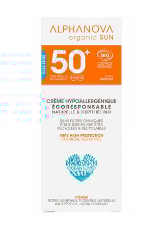 Crème solaire bio SPF50+ Hypoallergénique - Peaux sensibles - 50 ml
