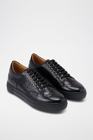 Sapatilhas regular em couro - Preto - Preto