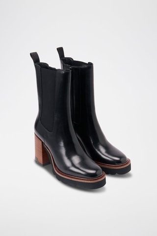 Botins Chelsea de couro Heeled - Preto - Preto