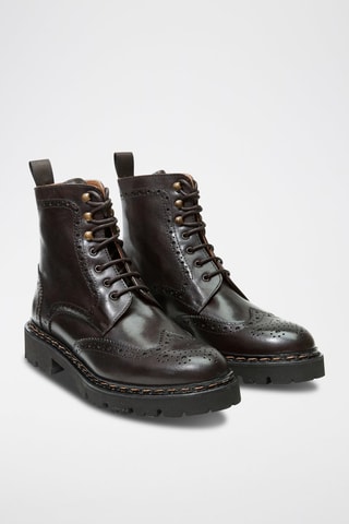 Botins regular em couro - Castanho-escuro - Preto
