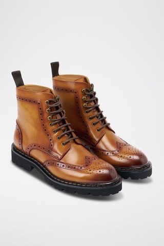 Botins regular em couro - Camel - Castanho