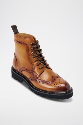 Botins regular em couro - Camel - Castanho