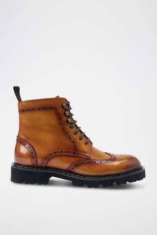 Botins regular em couro - Camel - Castanho