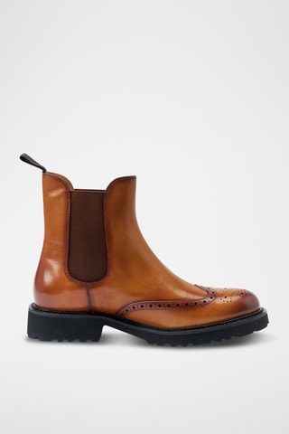 Botins Chelsea regular em couro - Camel - Castanho