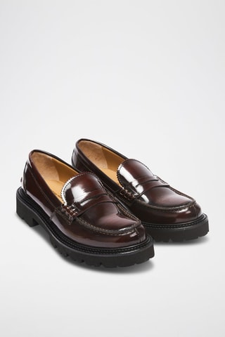 Mocassins Penny em couro Regular - Bordô - Vermelho