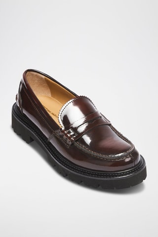 Mocassins Penny em couro Regular - Bordô - Vermelho