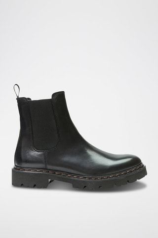 Botins Chelsea regular em couro - Preto - Preto