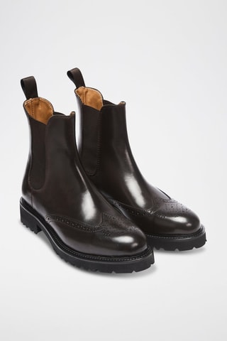 Botins Chelsea regular em couro - Castanho-escuro - Castanho-escuro