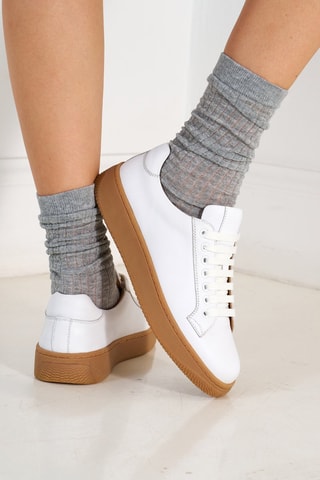 Sapatilhas regular em couro - Branco - Branco