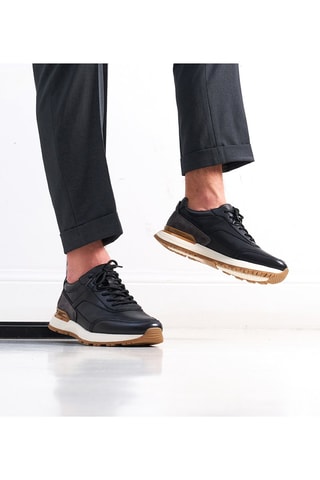 Sapatilhas regular em couro - Preto - Preto