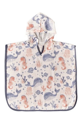 Poncho con cappuccio - Bianco e blu