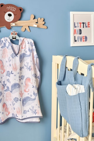 Poncho con cappuccio - Bianco e blu