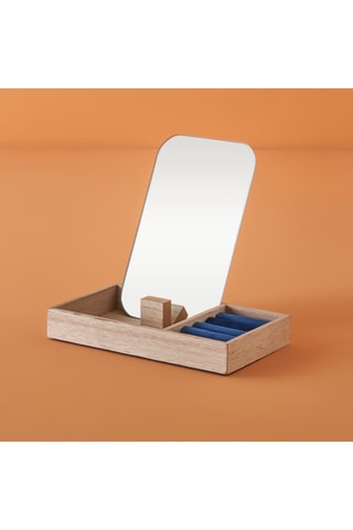 Miroir en bois - Naturel et bleu - 12 x 17 cm