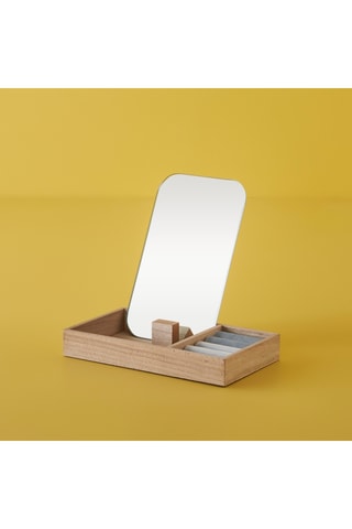 Miroir en bois - Naturel et bleu - 12 x 17 cm