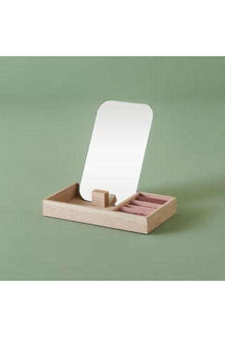 Miroir en bois - Naturel et bleu - 12 x 17 cm