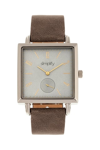 Leren Quartz Horloge The 5000 Bruin en Zilverkleurig