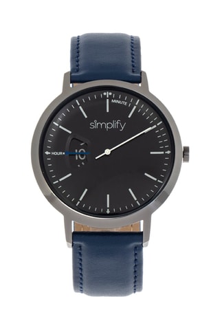 Leren Quartz Horloge The 6500 Marineblauw en Antraciet