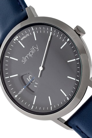 Leren Quartz Horloge The 6500 Marineblauw en Antraciet