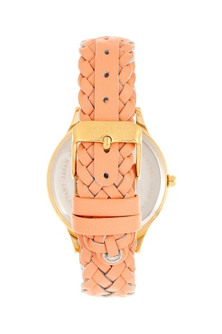 Leren Quartz Horloge met Swarovski Kristallen Tucson - Perzikkleurig en Goudkleurig