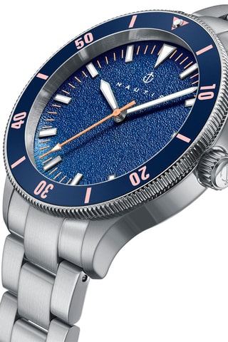 Stalen Quartz Horloge Deacon Zilverkleurig en Marineblauw - Nautis