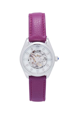 Automatisch Leren Horloge met Parelmoer en Edelstenen - Paars en Zilverkleurig