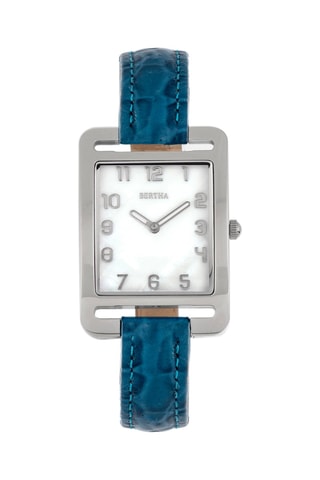 Leren Quartz Horloge- Blauw en Zilverkleurig - Bertha