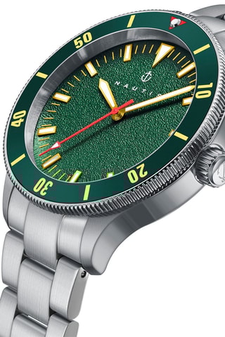 Stalen Quartz Horloge Deacon Zilverkleurig en Groen - Nautis
