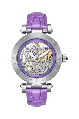 Leren Quartz Horloge Théodora - Zilverkleurig en Lilapaars