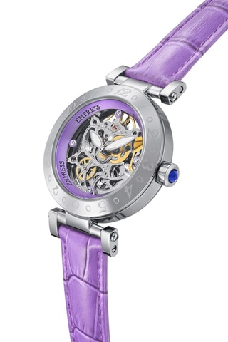 Leren Quartz Horloge Théodora - Zilverkleurig en Lilapaars