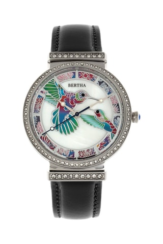 Leren Quartz Horloge- Zwart en Zilverkleurig - Bertha