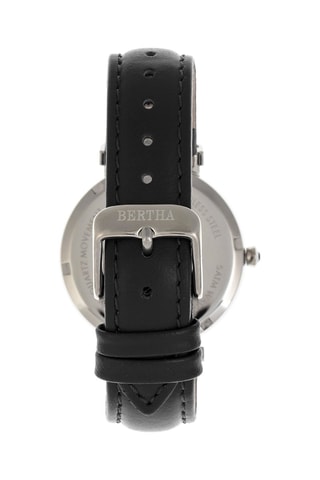 Leren Quartz Horloge- Zwart en Zilverkleurig - Bertha