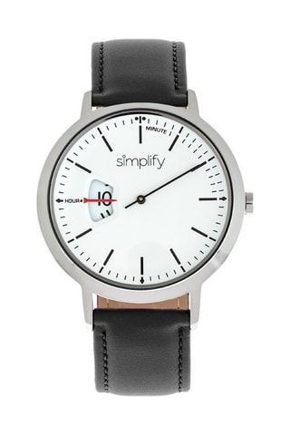 Leren Quartz Horloge The 6500 Zwart en Zilverkleurig