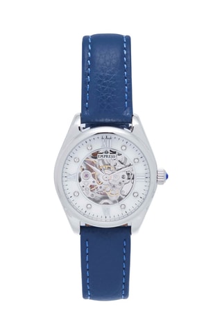 Automatisch Leren Horloge met Parelmoer en Edelstenen - Marineblauw en Zilverkleurig