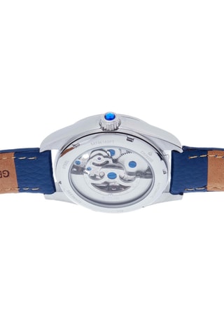 Automatisch Leren Horloge met Parelmoer en Edelstenen - Marineblauw en Zilverkleurig