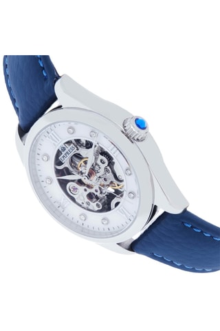 Automatisch Leren Horloge met Parelmoer en Edelstenen - Marineblauw en Zilverkleurig