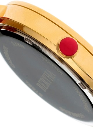 Leren Quartz Horloge Camilla   Koraalrood en Goudkleurig