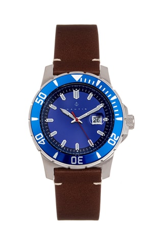 Leren Quartz Horloge Diver Pro 200 - Bruin en Blauw - Nautis