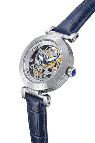 Leren Quartz Horloge Théodora - Zilverkleurig en Marineblauw