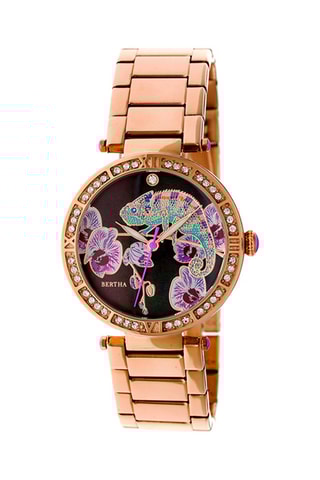 Stalen Quartz Horloge Camilla   Roségoudkleurig en Bordeauxrood