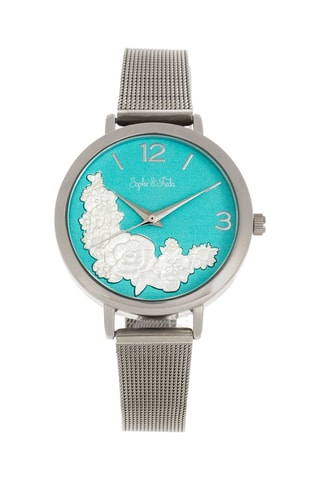 Stalen Quartz Horloge Zilverkleurig en turquoise - Sophie & Freda