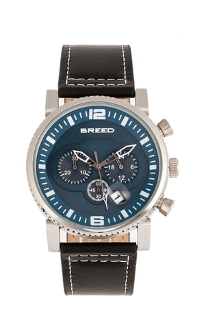 Leren Quartz Horloge Ryker Zwart en Zilverkleurig