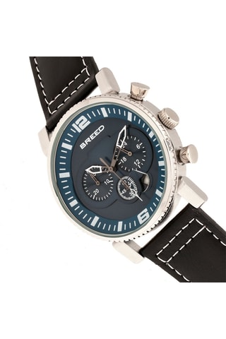 Leren Quartz Horloge Ryker Zwart en Zilverkleurig