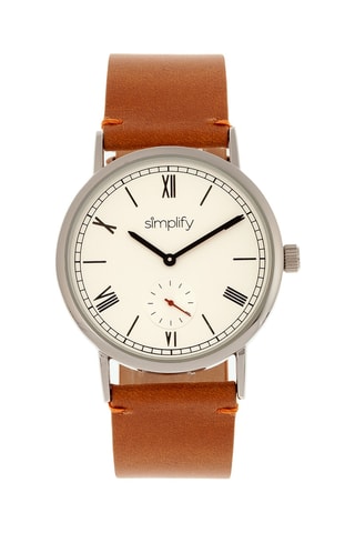 Leren Quartz Horloge The 5100 - Camel en Zilverkleurig