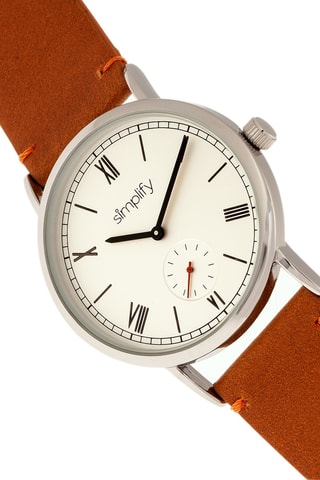 Leren Quartz Horloge The 5100 - Camel en Zilverkleurig