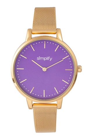 Stalen Quartz Horloge The 5800 Goudkleurig en Paars