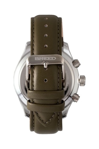 Leren Quartz Horloge Maverick Breed Olijfgroen en zilverkleurig